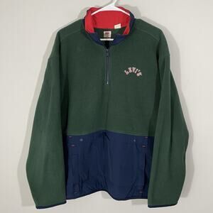 Levis 1/4 Quarter Zip Polar Fleece Jacket XL Relaxed Mockneck Anorak Green Navy